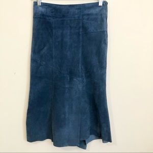 Vintage Danier Blue Suede Patchwork Midi Skirt